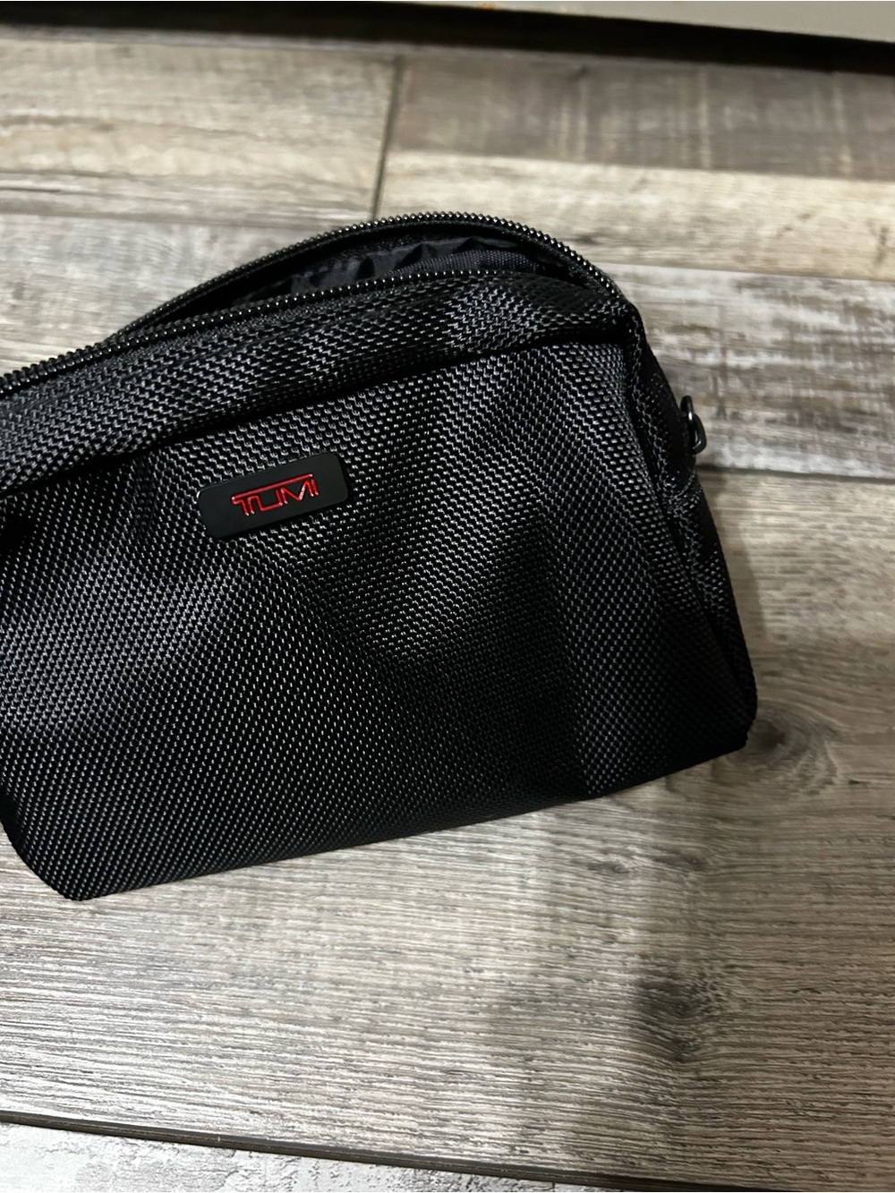 Tumi Black Nylon mini small Toiletry Pouch with Red Logo Accent